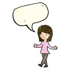 cartoon woman with no worries speech bubble N16