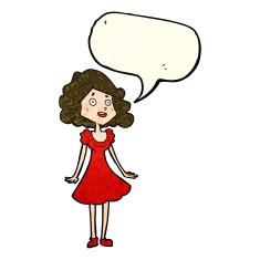cartoon happy woman in dress with speech bubble N10