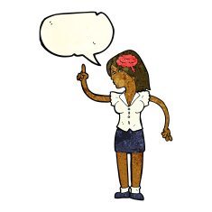 cartoon woman with clever idea speech bubble N3