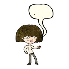 cartoon happy woman pointing with speech bubble N26