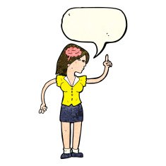 cartoon woman with clever idea speech bubble N4