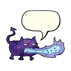 cartoon fire breathing imp with speech bubble N3