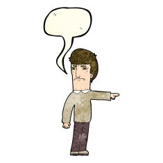 cartoon man pointing with speech bubble N73