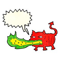 cartoon fire breathing imp with speech bubble N4