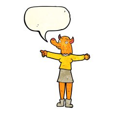 cartoon pointing fox woman with speech bubble N2