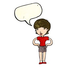 cartoon woman with hands on hips speech bubble N84