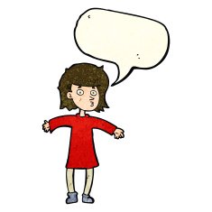 cartoon nervous woman with speech bubble N12