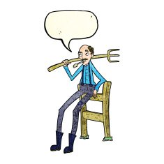 cartoon old farmer leaning on fence with speech bubble N2