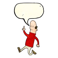 cartoon bald man with idea speech bubble N8