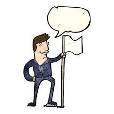 cartoon man planting flag with speech bubble N4