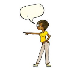 cartoon woman pointing with speech bubble N84