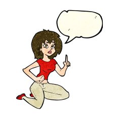 cartoon sitting woman with idea speech bubble N4