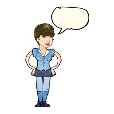 cartoon woman with hands on hips speech bubble N85