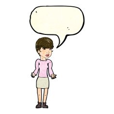cartoon confused woman with speech bubble N34