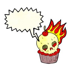 cartoon halloween cup cake with speech bubble N4