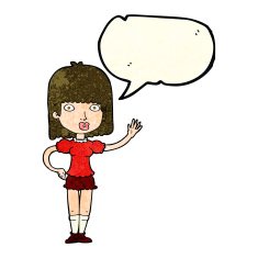 cartoon woman waving with speech bubble N135