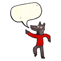 cartoon wolf man with speech bubble N16