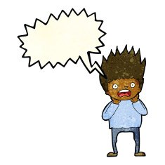 cartoon man panicking with speech bubble N21