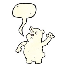 cartoon waving polar bear with speech bubble N20