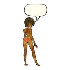 cartoon woman in bikini with speech bubble N20