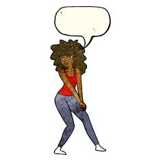 cartoon woman posing with speech bubble N9