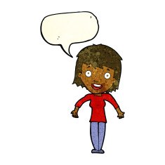 cartoon woman shrugging shoulders with speech bubble N190