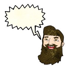cartoon laughing bearded man with speech bubble N4