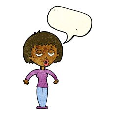 cartoon woman shrugging shoulders with speech bubble N191