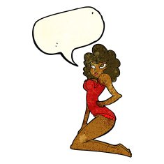 cartoon pin-up woman with speech bubble N3