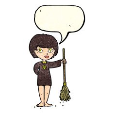cartoon pretty witch girl with speech bubble N4