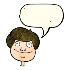 cartoon happy boy's face with speech bubble N8