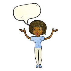 cartoon woman shrugging shoulders with speech bubble N193