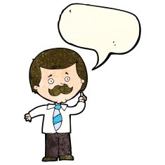 cartoon newsreader man with idea speech bubble N4