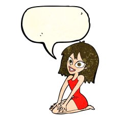 cartoon happy woman in dress with speech bubble N12