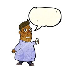 cartoon nervous man with tickets speech bubble N3