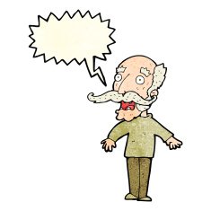 cartoon old man gasping in surprise with speech bubble N4