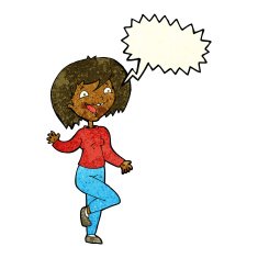 cartoon laughing woman with speech bubble N4
