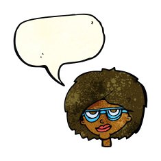 cartoon woman wearing spectacles with speech bubble N14