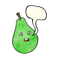 cartoon pear with speech bubble N4