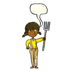 cartoon farmer girl with speech bubble N4