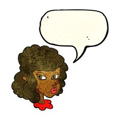 cartoon suspicious woman with speech bubble N7