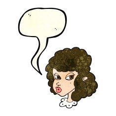 cartoon suspicious woman with speech bubble N8
