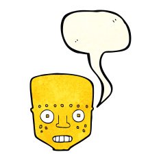 cartoon robot head with speech bubble N23