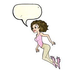 cartoon flying woman with speech bubble N4