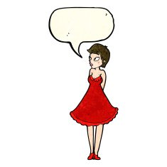 cartoon pretty woman in dress with speech bubble N20
