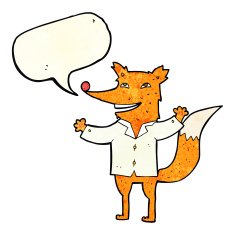 cartoon happy fox wearing shirt with speech bubble N2