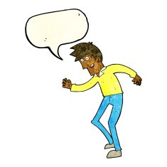 cartoon happy man dancing with speech bubble N14