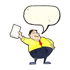 cartoon boss waving papers with speech bubble N4