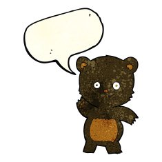 cartoon waving black bear with speech bubble N22