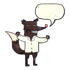 cartoon happy wolf wearing shirt with speech bubble N2